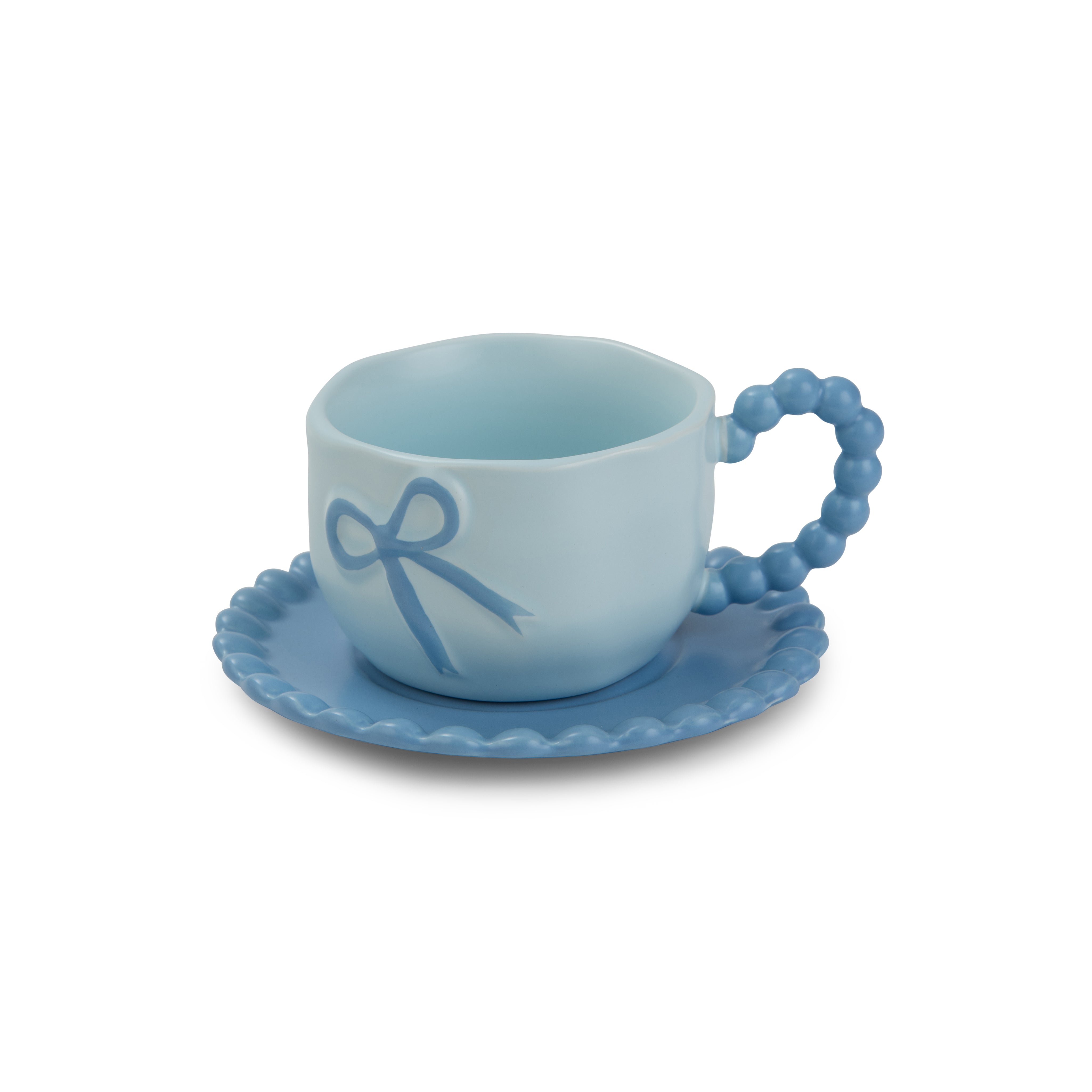 Pearl Handle Ribbon Mug with Plate