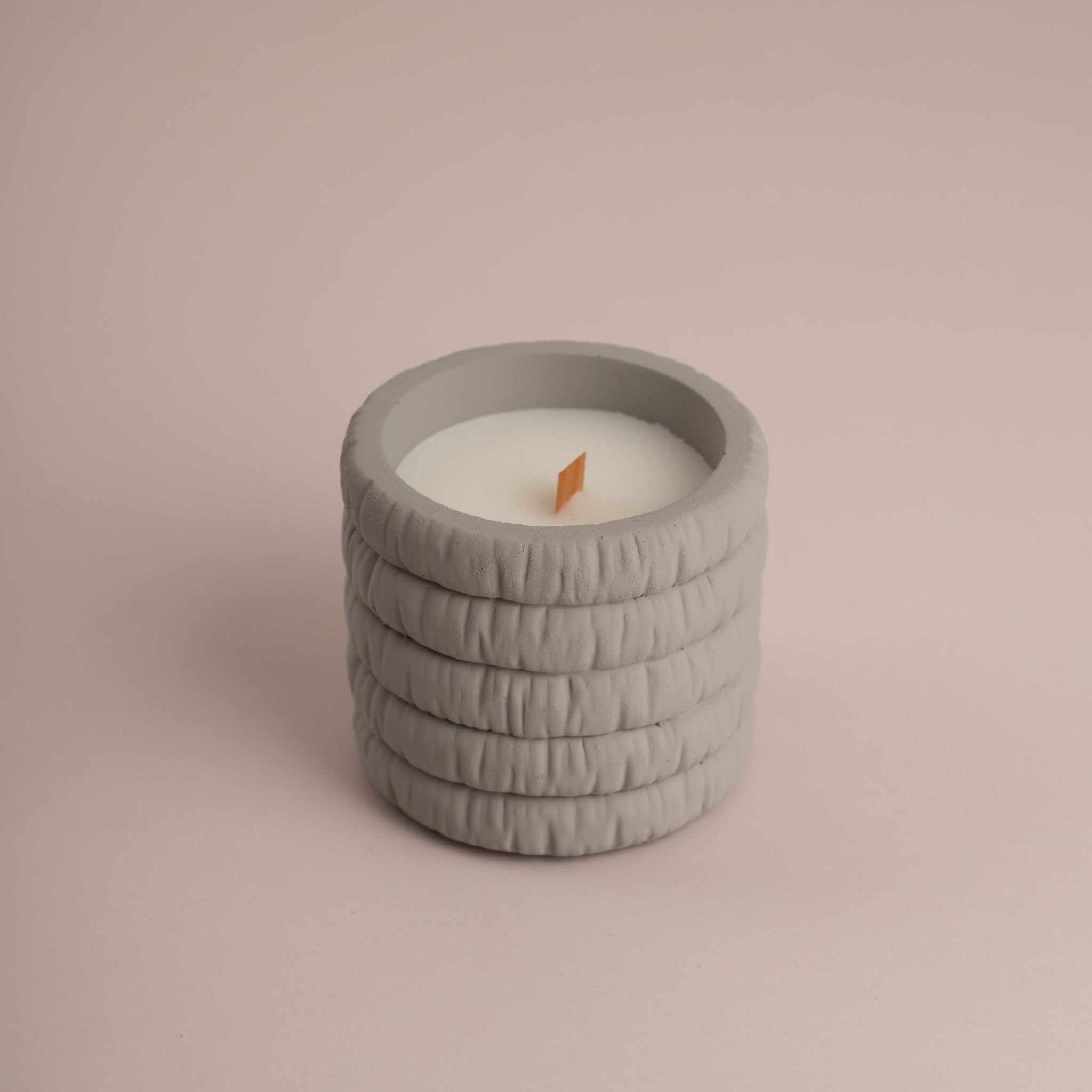 Ribbed Architectural Ceramic Candle with Wood Wick - Urban Home