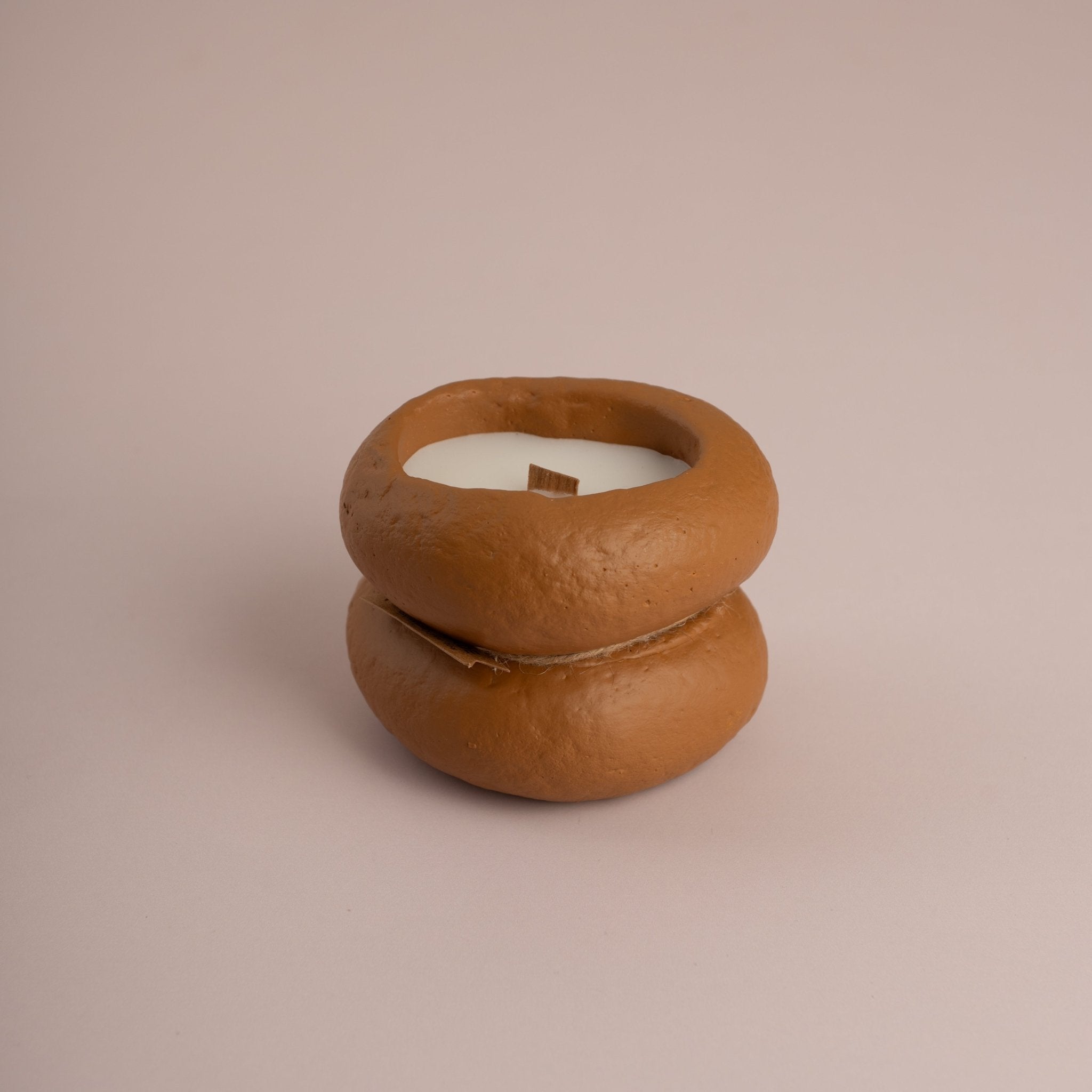 Stacked Terracotta Stone Candle | Handcrafted Organic Decor - Urban Home