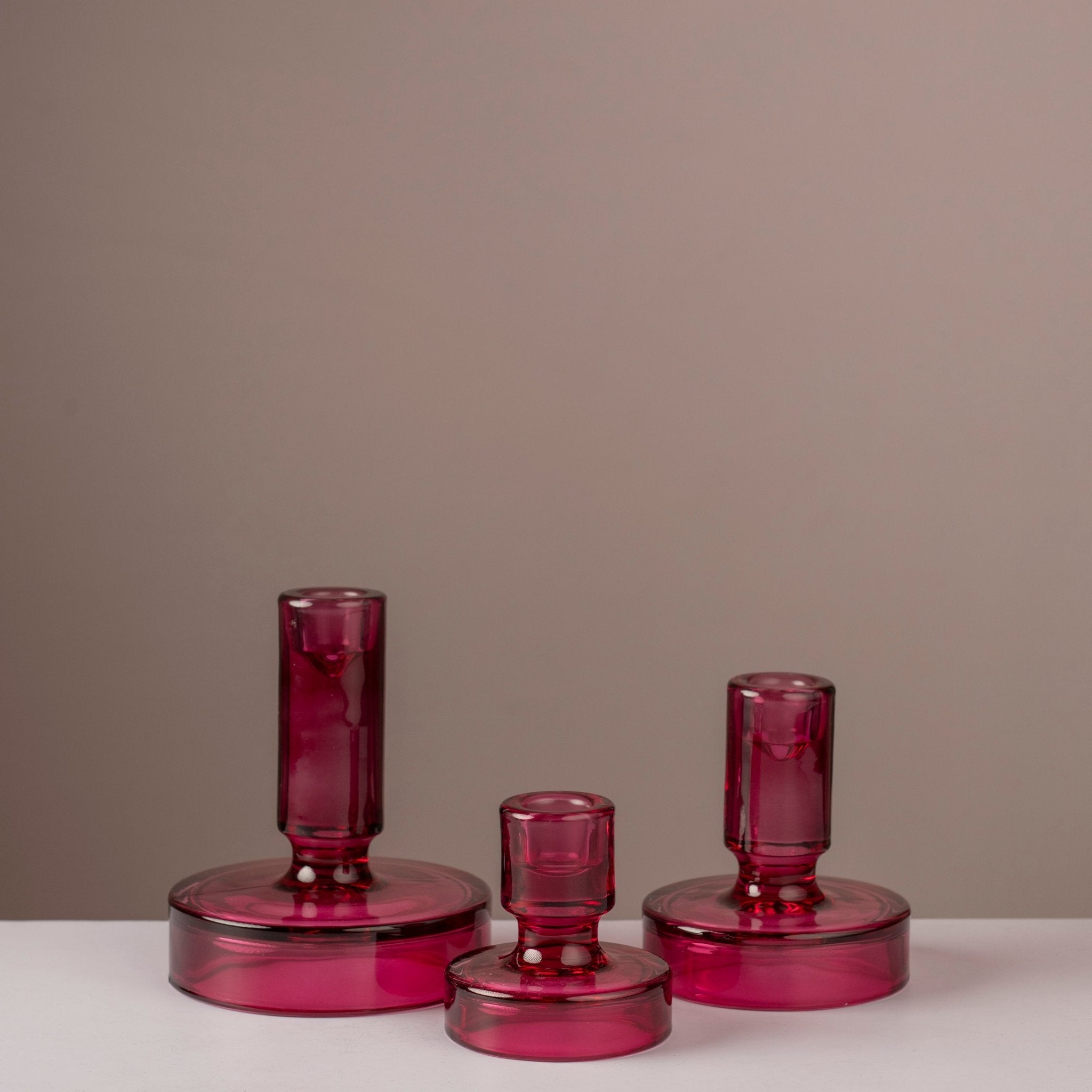 Ruby Glow Glass Candle Holders - Urban Home