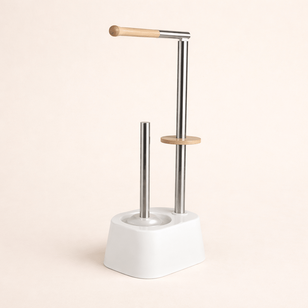 Toilet stand with brush - Wood & White - Urban Home