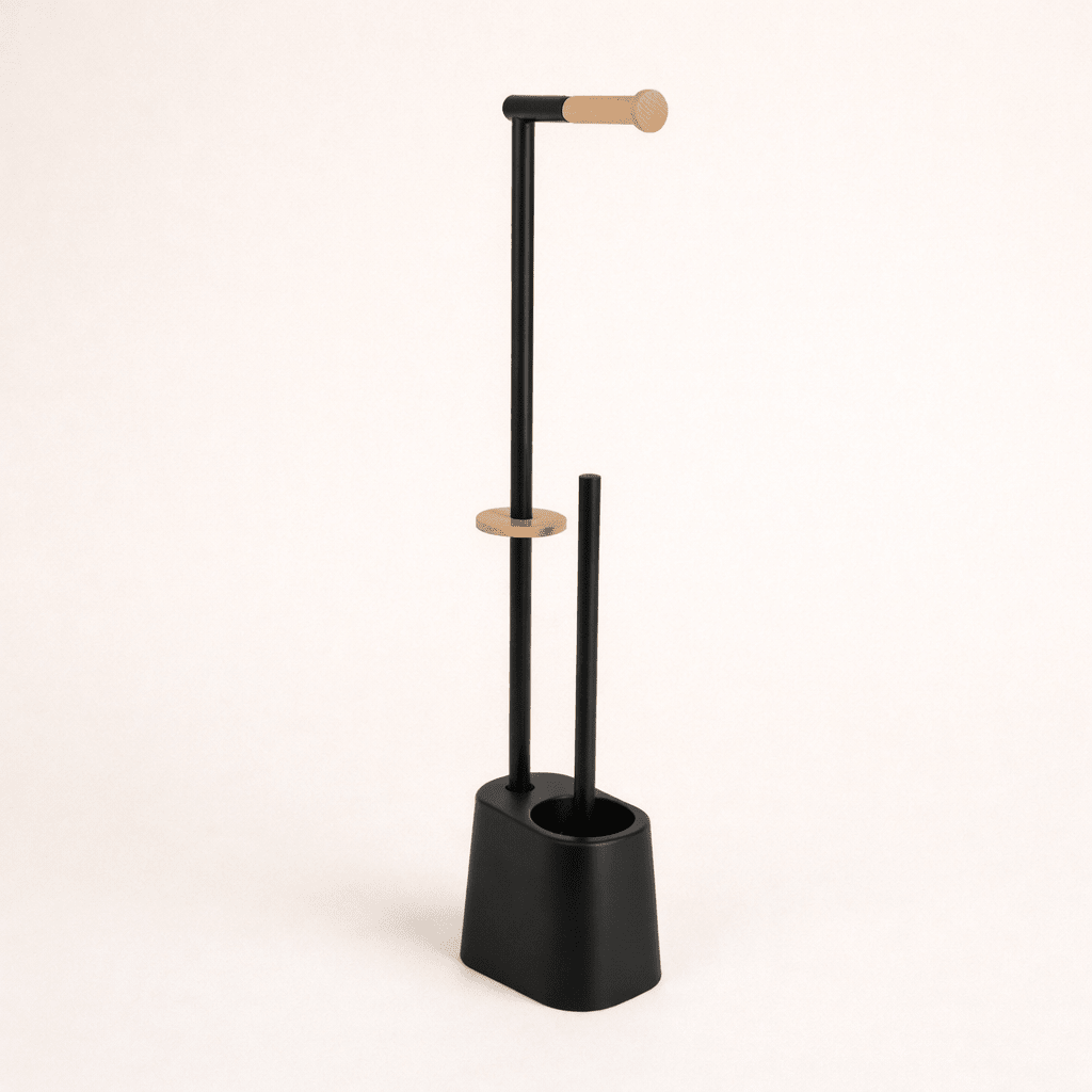 Toilet stand with brush - Wood & black - Urban Home