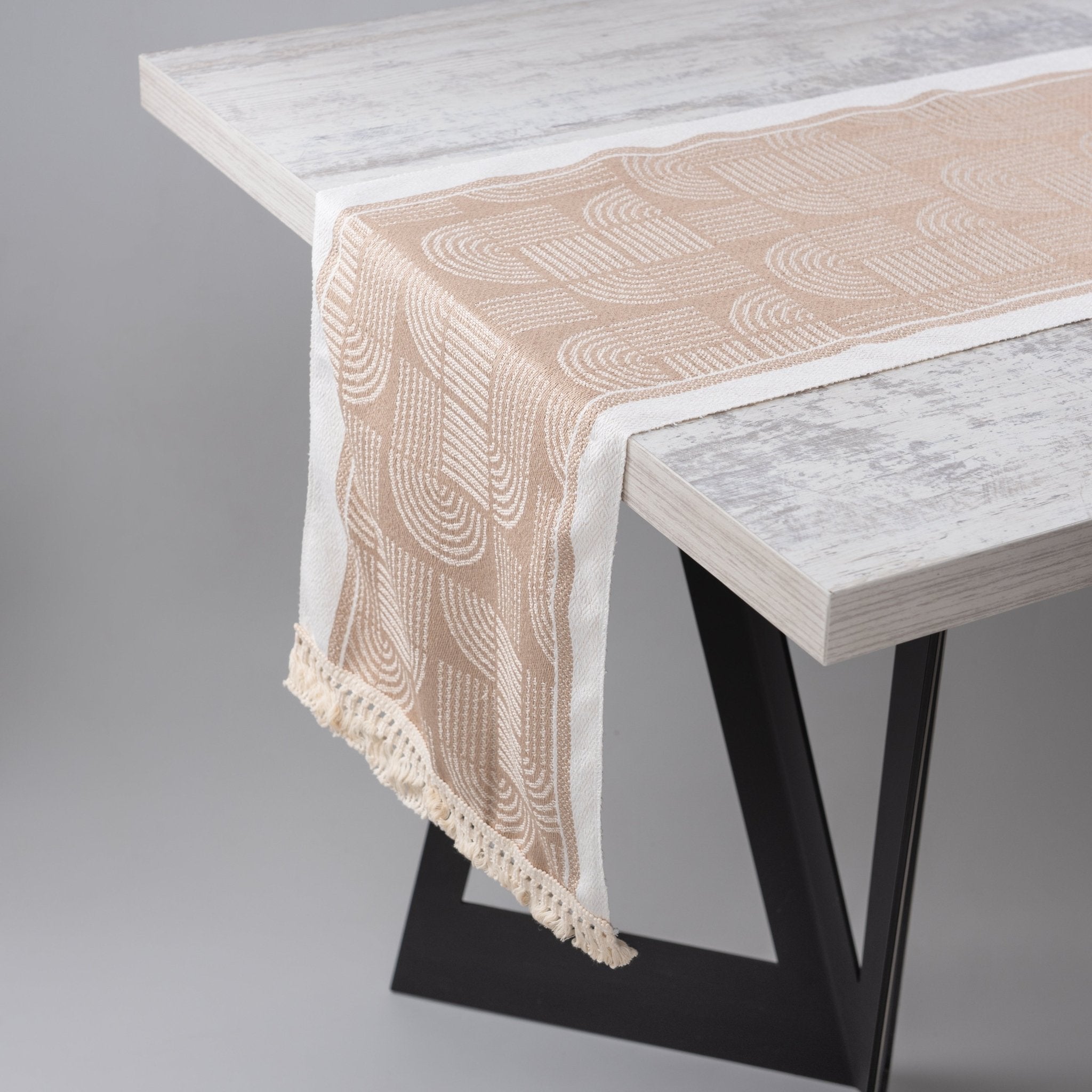 Geometric Woven Table Runner with Fringed Edges - Urban Home