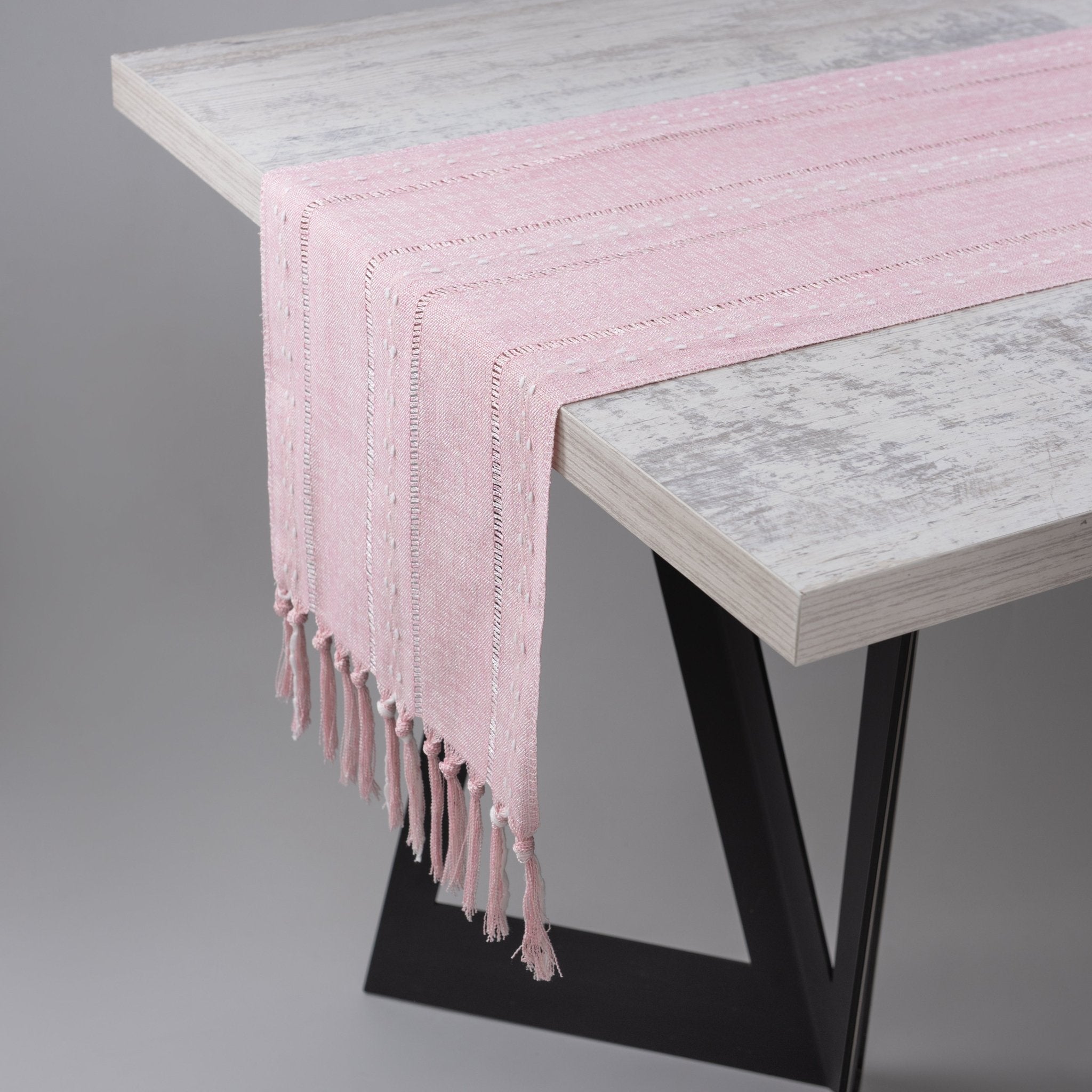 Textured Boho Table Runner with Tassel Fringe - Urban Home