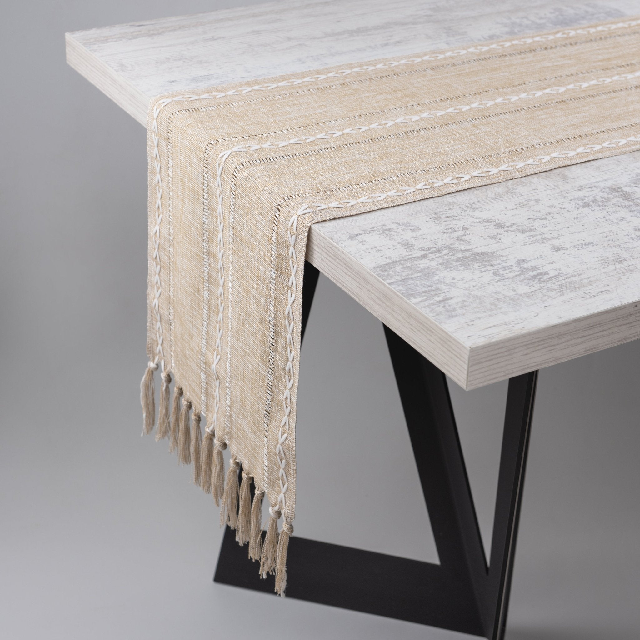 Textured Boho Table Runner with Tassel Fringe - Urban Home