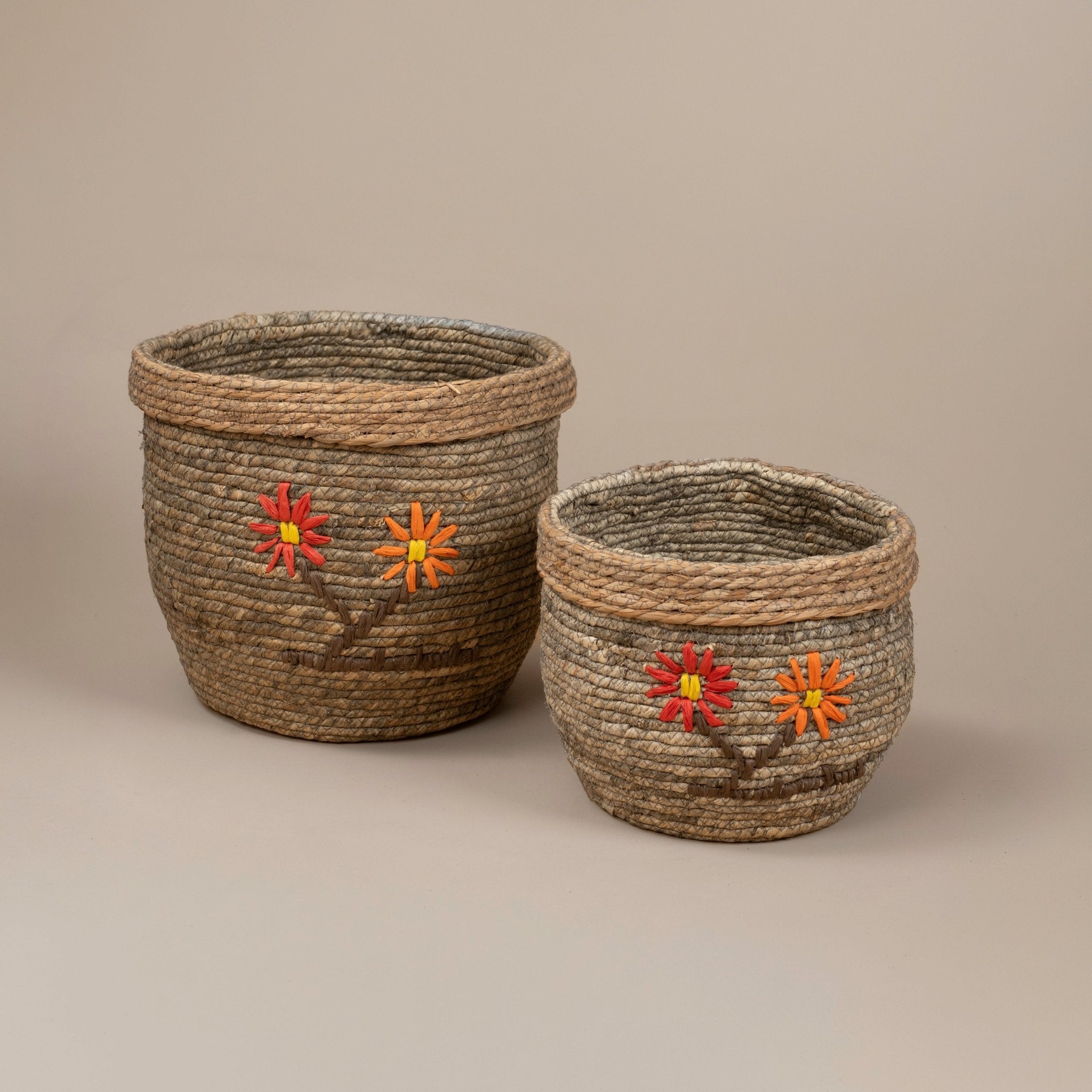 Embroidered Floral Woven Straw Baskets - Urban Home