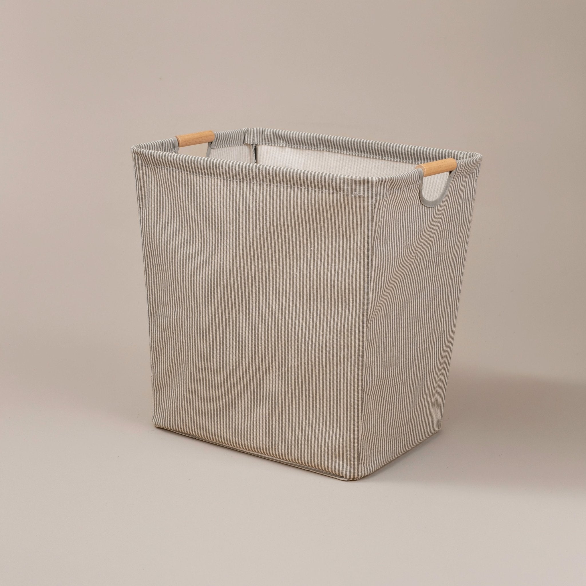 Ticking Stripe Fabric Storage Basket with Wooden Dowel Handles - Urban Home