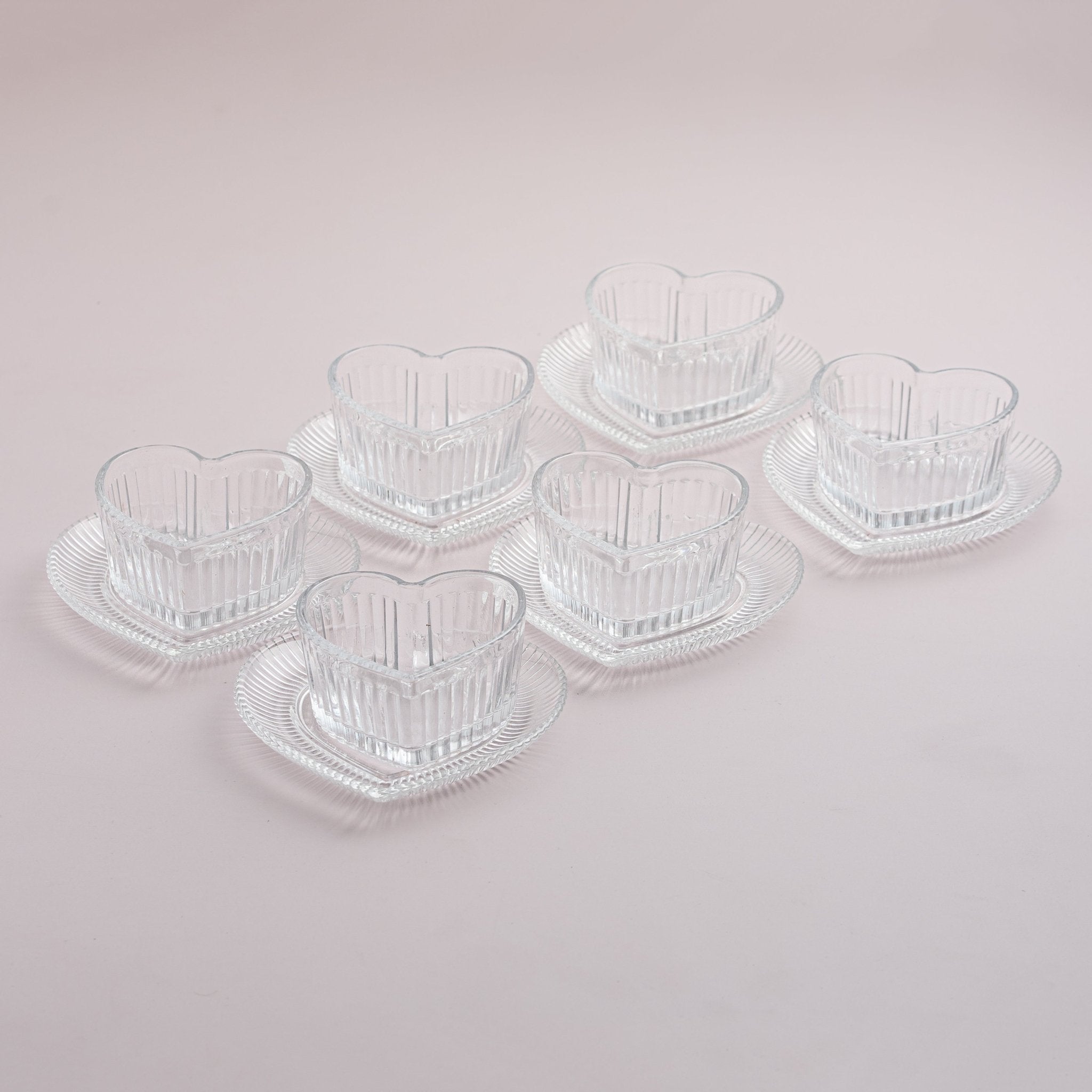 Gold Rim or clear heart shaped Glass Dessert Bowl Set – 6 Pieces - Urban Home