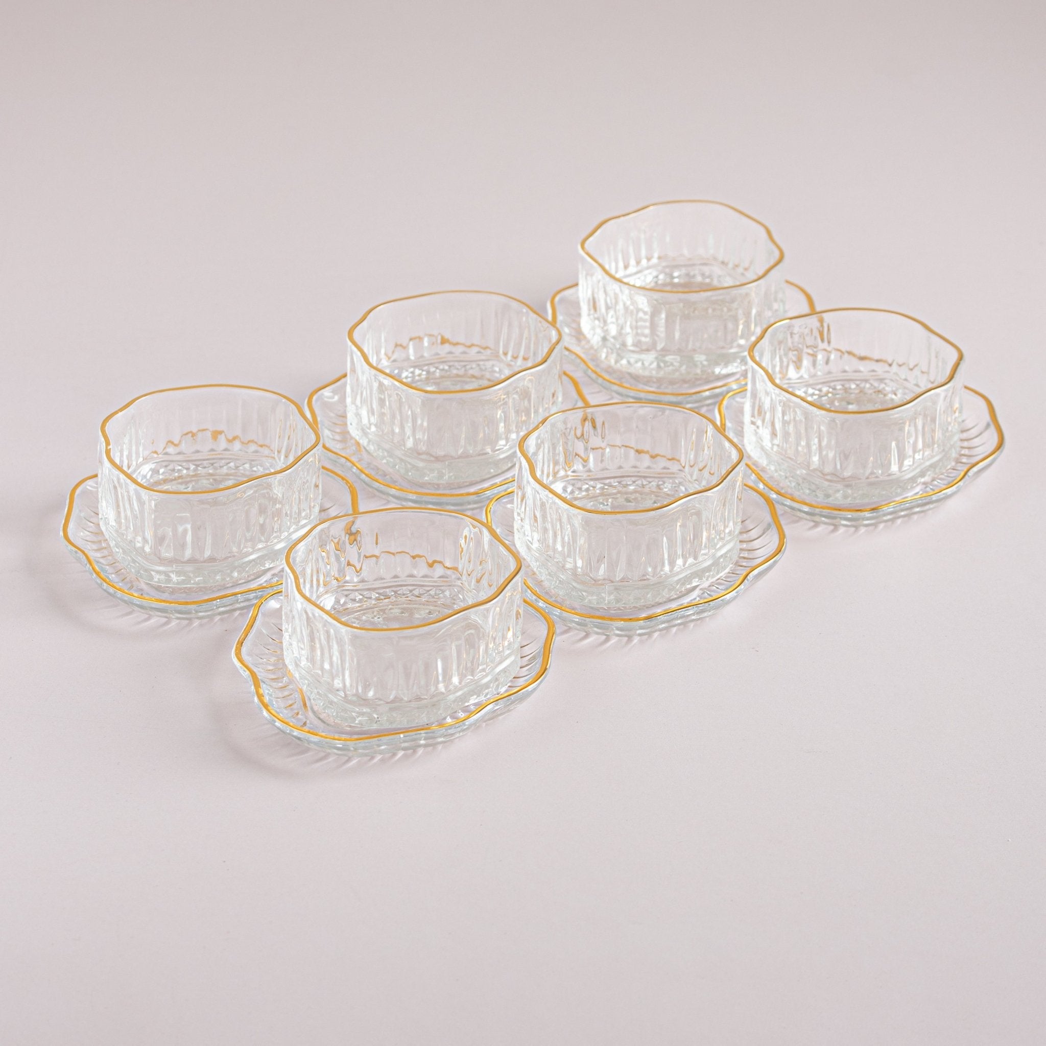 Gold Rim or clear Glass Dessert Bowl Set – 6 Pieces - Urban Home