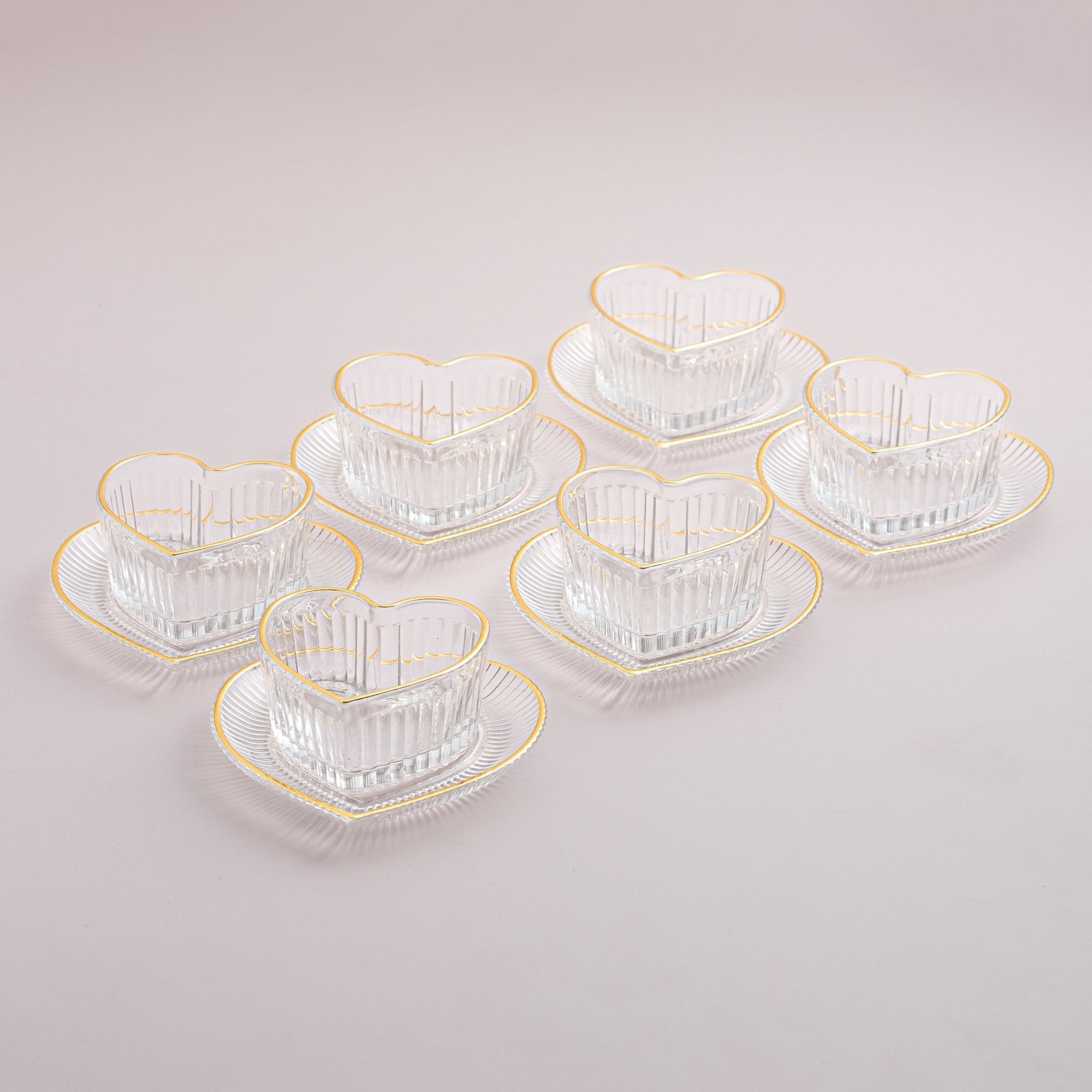 Gold Rim or clear heart shaped Glass Dessert Bowl Set – 6 Pieces - Urban Home