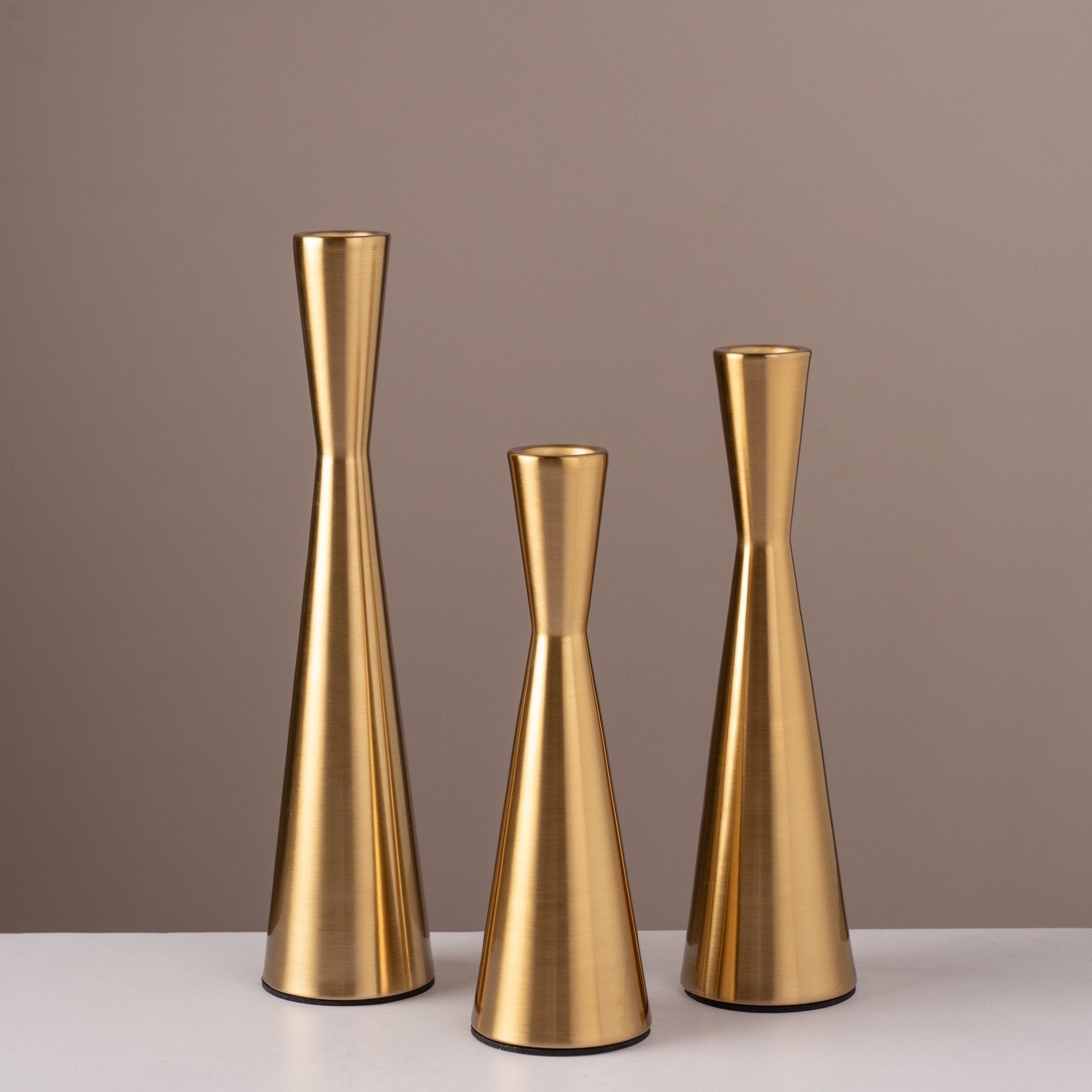 Brushed Gold Taper Candle Holder Set (Set of 3) - Urban Home