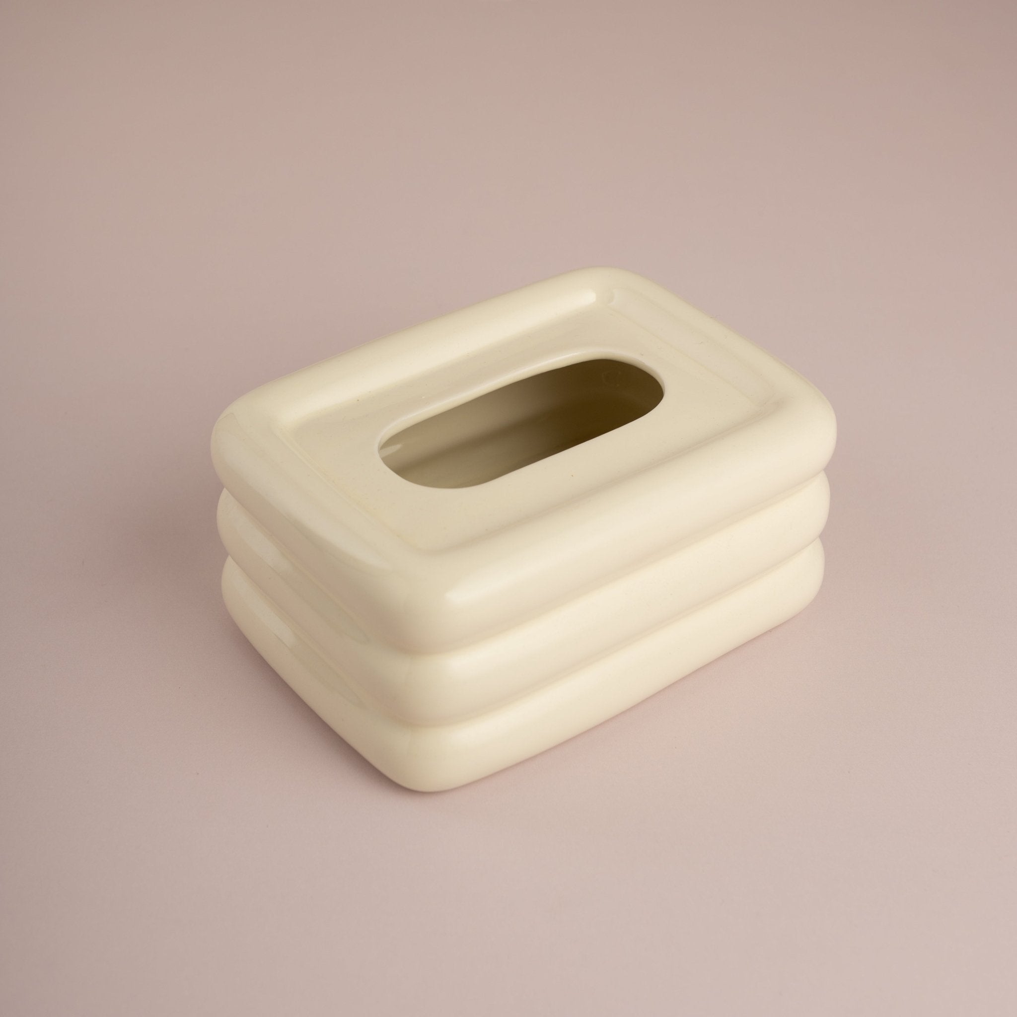 Cream Ribbed Rectangular Ceramic Tissue Box - Urban Home