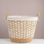 Round Woven Rope Laundry Basket – 44cm Chevron Straw Storage Hamper - Urban Home