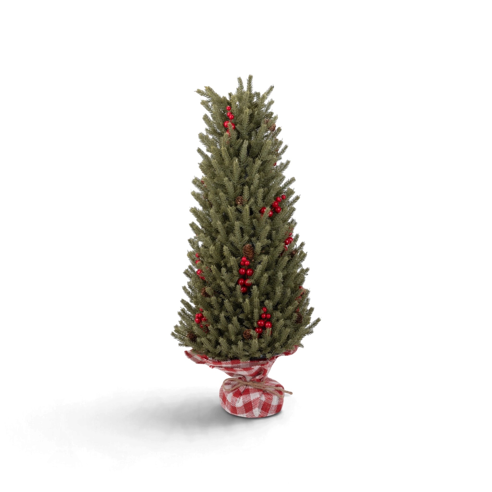 Pine Tree with Red Berries & Tartan Base - 75cm