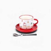 Christmas Cup & Saucer with Spoon - Red & White
