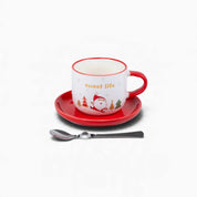 Christmas Cup & Saucer with Spoon - Red & White